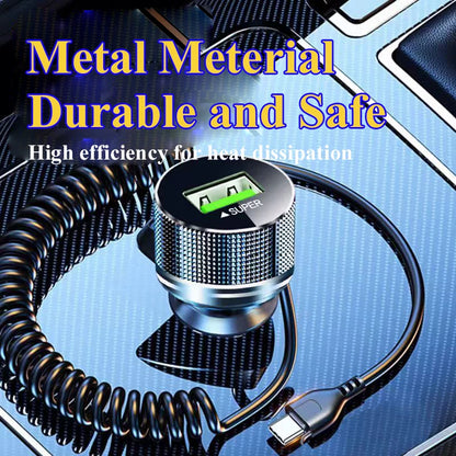 Ładowarka samochodowa EDEBA Metal USB z kablem Type-C 12 V Super szybkie ładowanie, adapter samochodowy 2 w 1 do iPhone'a, Samsunga, Huawei, VIVO, OPPO