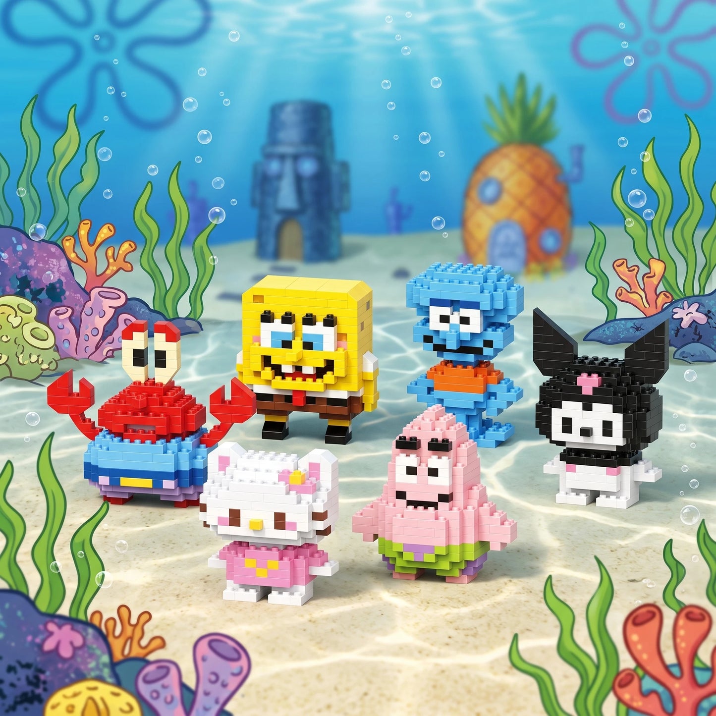 SpongeBob SquarePants Toy Sanrio Kuromi Building Blocks Patrick Star Figure Hello Kitty Cartoon Character Toy For Children Gifts