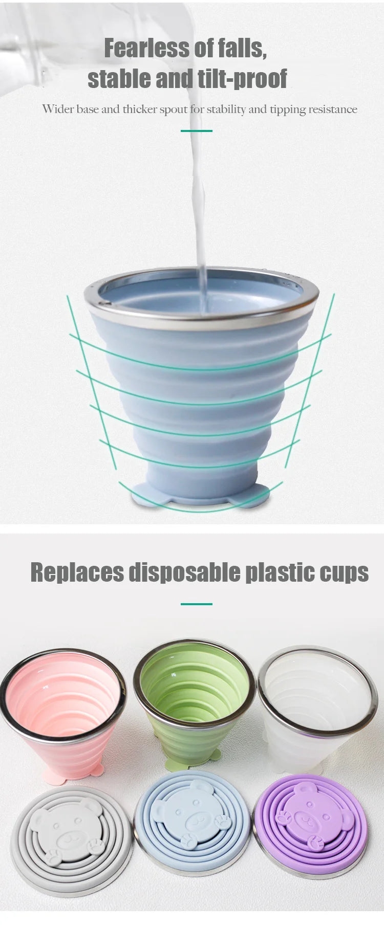 270ML Portable Silicone Folding Water Cup Outdoor Heat Resistant Foldable Mug With Lid Collapsible Travel Drinking Cups