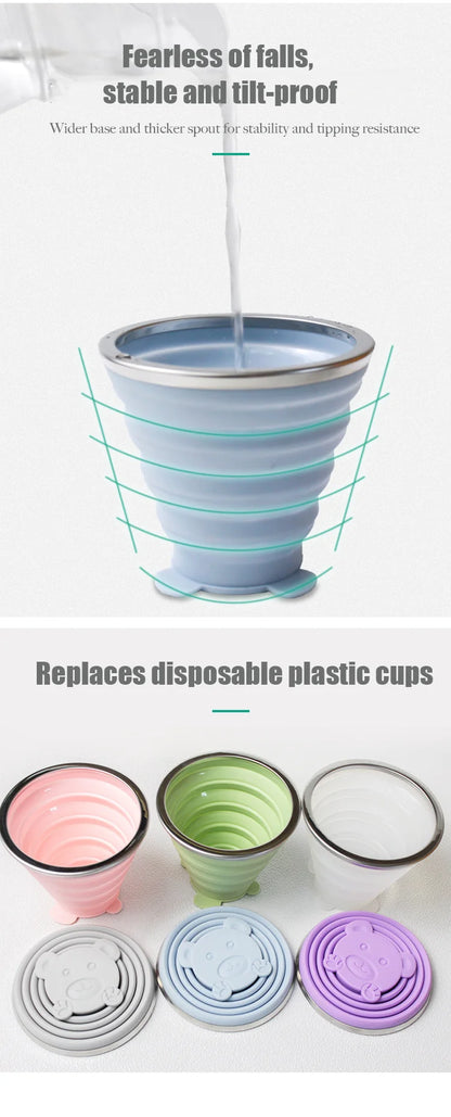 270ML Portable Silicone Folding Water Cup Outdoor Heat Resistant Foldable Mug With Lid Collapsible Travel Drinking Cups