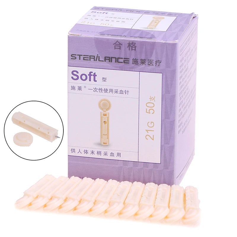 50Pcs Sterile 21G Lancets Single Use Blood Test Testing Kits Glucose Cholesterol