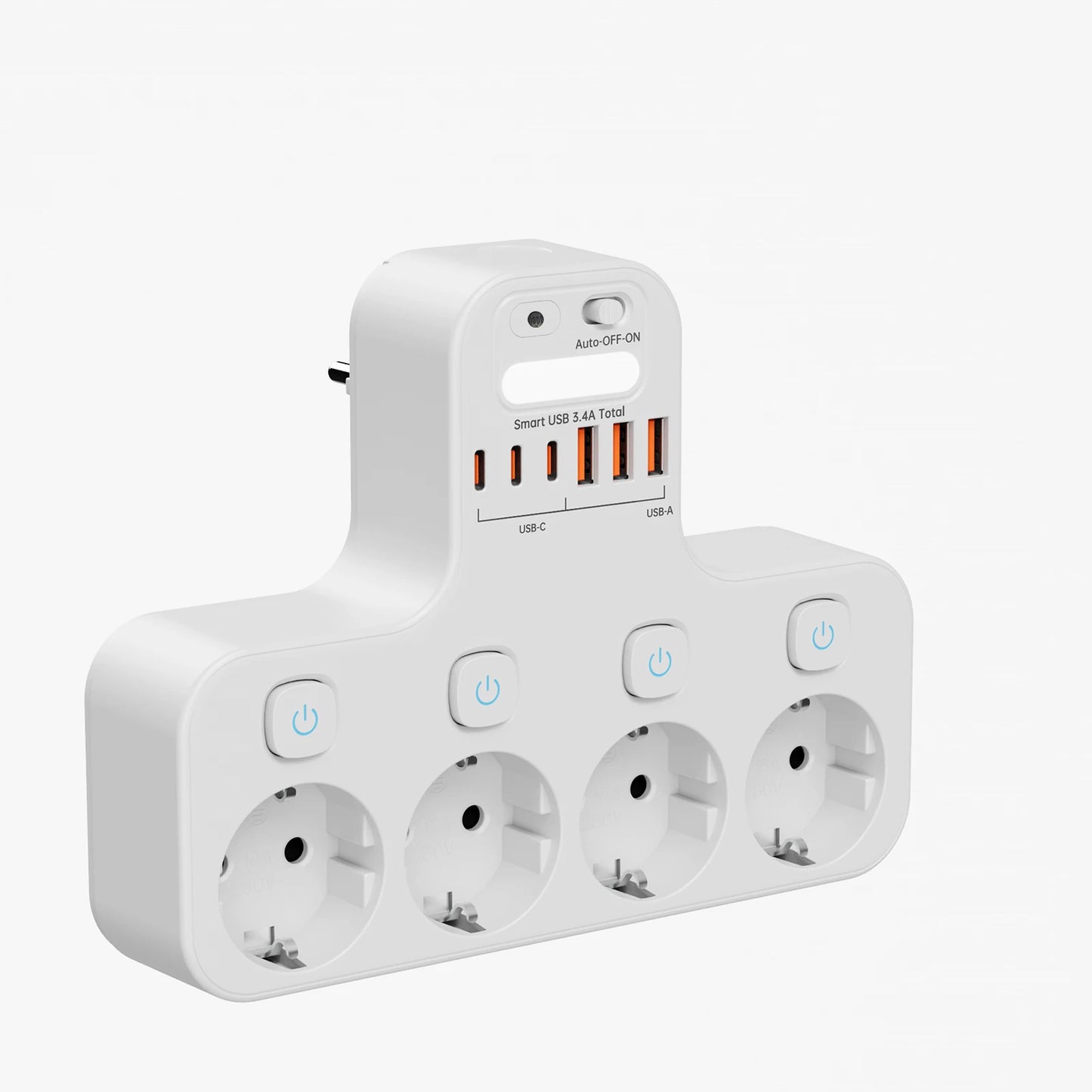 4000W Eu Plug Power Strip Multifunction Socket Smart Night Light Independent Switch European Standard Outlet with USB C Ports