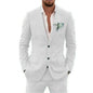 Sky Blue Linen Causal Men Suits for Beach Party Business Two Pieces Wedding Tuxedos Set Notched Lapel Suit Jacket Pants