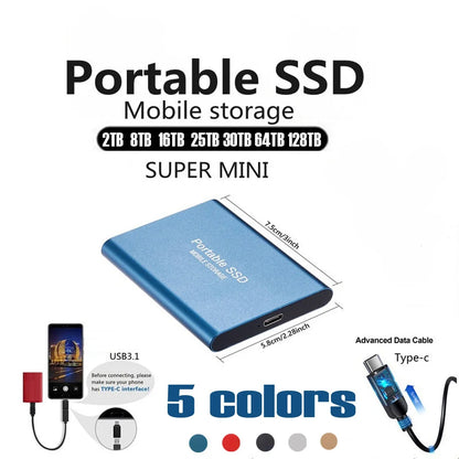 Large Capacity External SSD 2TB/4TB/128TB Type-C USB3.2 Portable Solid Disk Fast Transfer for Mac Desktop PC