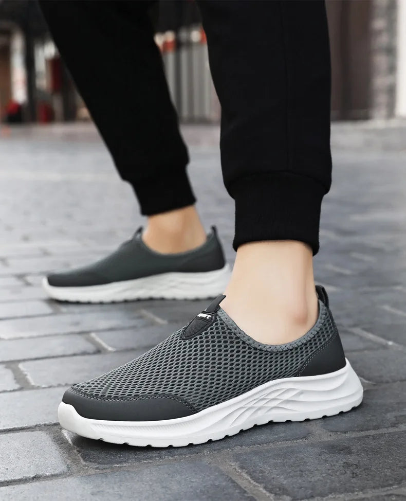 Men's Summer New Mesh Breathable Anti-Odor Slip-On Casual Shoes Lightweight Comfort Dad Walking Flats Soft Sole Outdoor Loafers