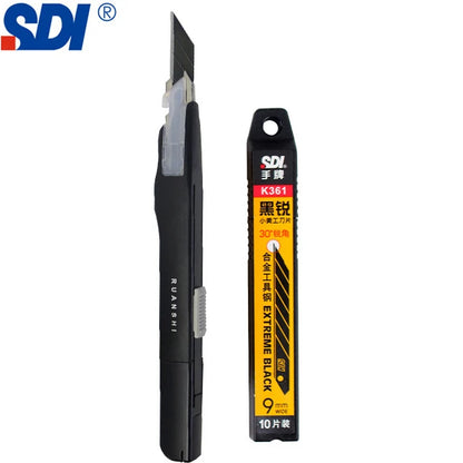 SDI 9mm Anti-Shaking Utility Knife 30-Degree Angle Sharp Black Steel Blades Box Cutter Auto Lock Professional Craft DIY Opener