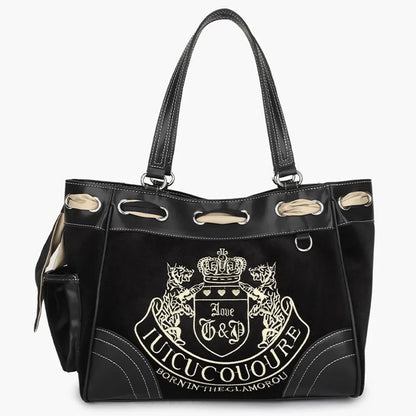 Y2K Ladies Large-Capacity Tote Bag Women Embroidery Velvet Vintage Retro Chic Handbags Girl Shopping Shoulder Bag Women's Purses