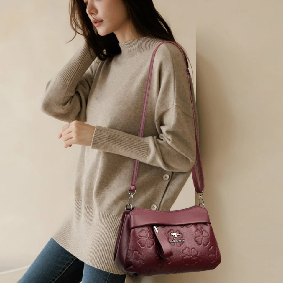 3 Layers Vintage Knurling Shoulder Crossbody Bags for Women Designer Retro PU Leather Ladies Purse Handbags Casual Messenger Bag