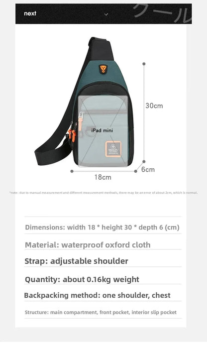 Fashion Men's Chest Bag Handbag Lightweight Oxford Fabric Crossbody Shoulder Bag Stylish Casual Men's Waist Packs Male Chest Bag