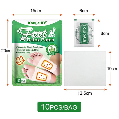 Detox Foot Patches 10/20 PCS Deep Cleanse Toxins Binders Natural Herbal Wormwood Pastes Relieve Stress Stickers Feet Care Tool