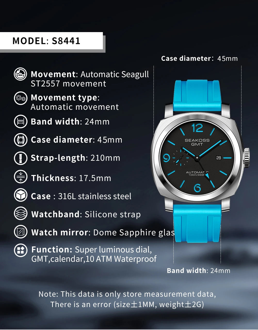 SEAKOSS GMT Super Luminous Diving Automatic Mechanical Watch Men 10ATM 1963 Seagull st2557 Movement Calendar Sapphire Wristwatch