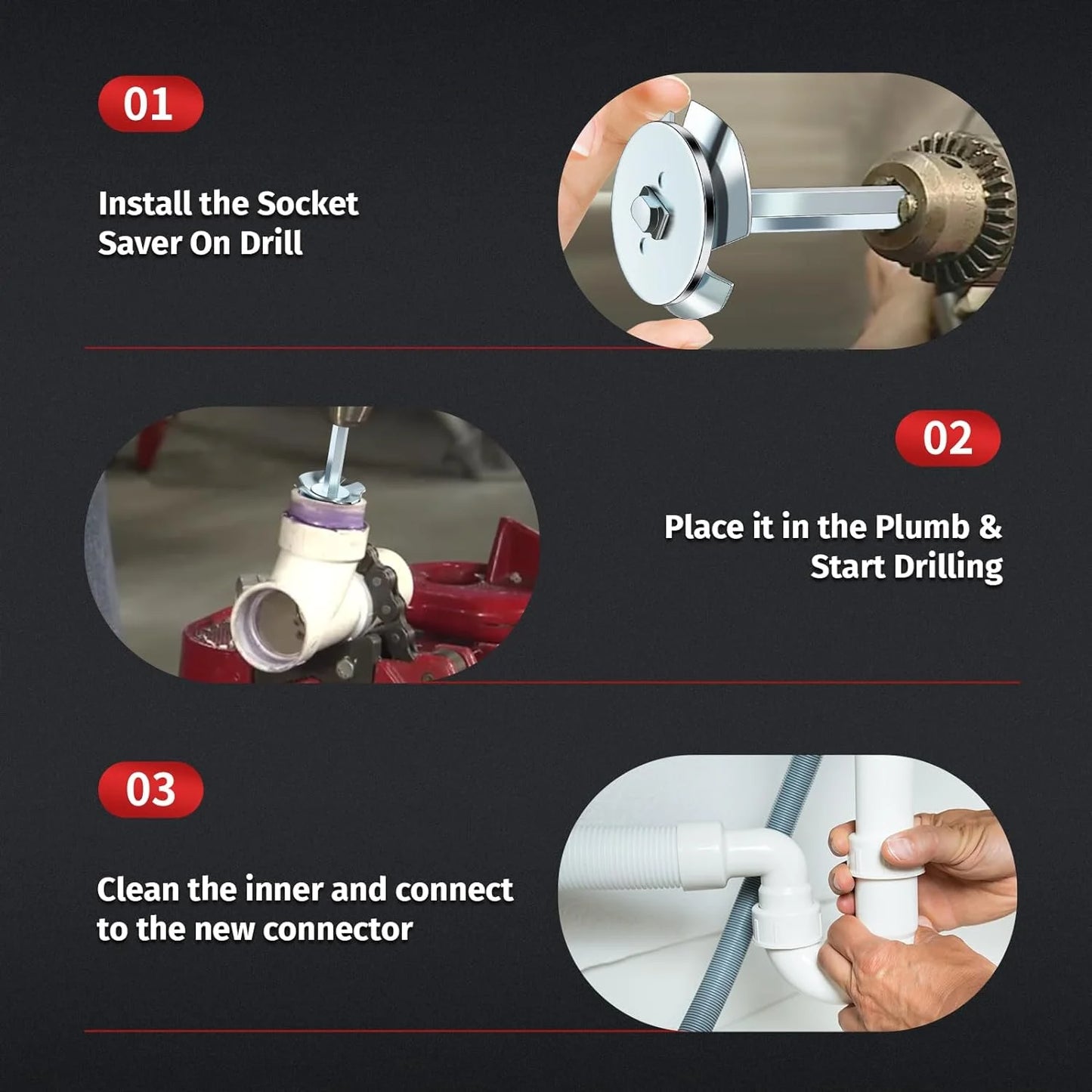 PVC Fitting Socket Saver Pipe Conduit Reamer Cutter Tool Sturdy Plumbing Fitting Saver for 1/2inch Variable Speed Power Drill