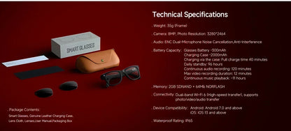 2026 New AI Smart Glasses 8MP HD Camera AI Translator Surround Sound Audio Smart Assistant 2000mAh Charging Case Smart Eyewear