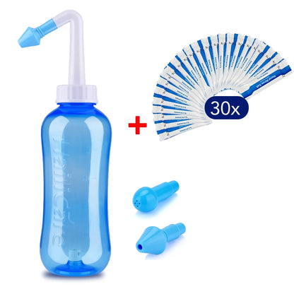 300ML Nasal Washing Bottle 2.7g Nose Wash Salt Nasal Irrigator Nose Aspirator Nasal Sinusite Allergic Rhinitis for Adult Kids