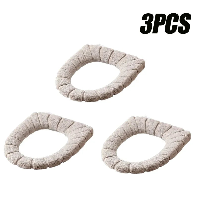 Soft and Warm Toilet Seat Cover Washable Bathroom Toilet Pad Cushion With Handle Thicker Soft Mat Knitting Warmer Closestool Mat