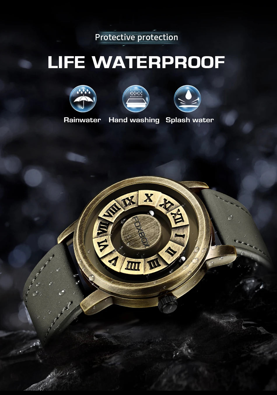 FOXBOX Fashion Leather Watch Men Creative Rolling Pointer Design Watch Men Casual Business Military Men's Quartz WristWatches