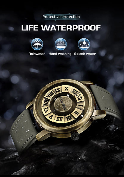 FOXBOX Fashion Leather Watch Men Creative Rolling Pointer Design Watch Men Casual Business Military Men's Quartz WristWatches