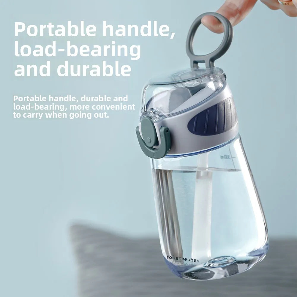 Portable Plastic Water Straw Cup Drop Proof with Scale Sippy Cup Leak-proof Food-Grade Silicone Water Bottle
