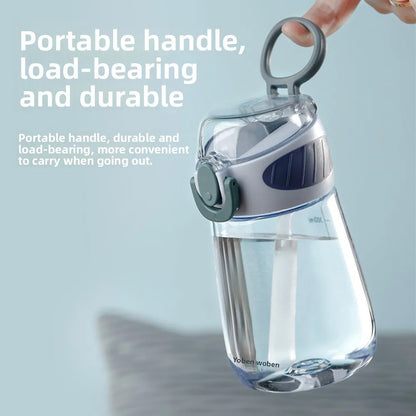 Portable Plastic Water Straw Cup Drop Proof with Scale Sippy Cup Leak-proof Food-Grade Silicone Water Bottle