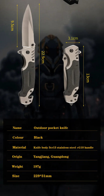 Compact folding knife with outdoor functions, stainless steel small knife, portable travel knife, fruit knife, for camping.