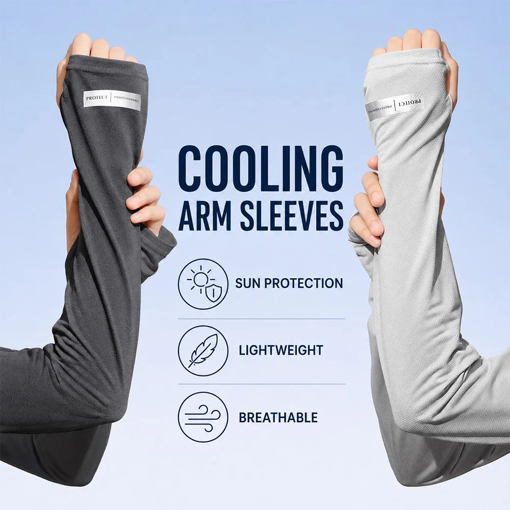 Reflective Logo Ice Silk Cooling Arm Sleeves, Breathable Mesh Sun Protection Sleeves for Men and Women