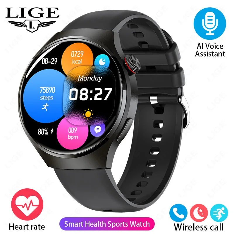 LIGE Men's Smart Watch Outdoor Sports Watches Heart Rate Blood Oxygen Monitoring Motion Trajectory Bluetooth Call Smartwatch