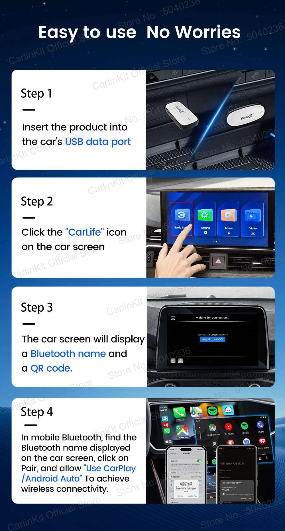 Baidu CarLife CarlinKit Wired To Wireless CarPlay Wireless Android Auto Adapter WiFi Bluetooth Auto Connection 2-In-1 Smart Box