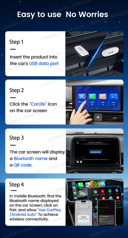 Baidu CarLife CarlinKit Wired To Wireless CarPlay Wireless Android Auto Adapter WiFi Bluetooth Auto Connection 2-In-1 Smart Box