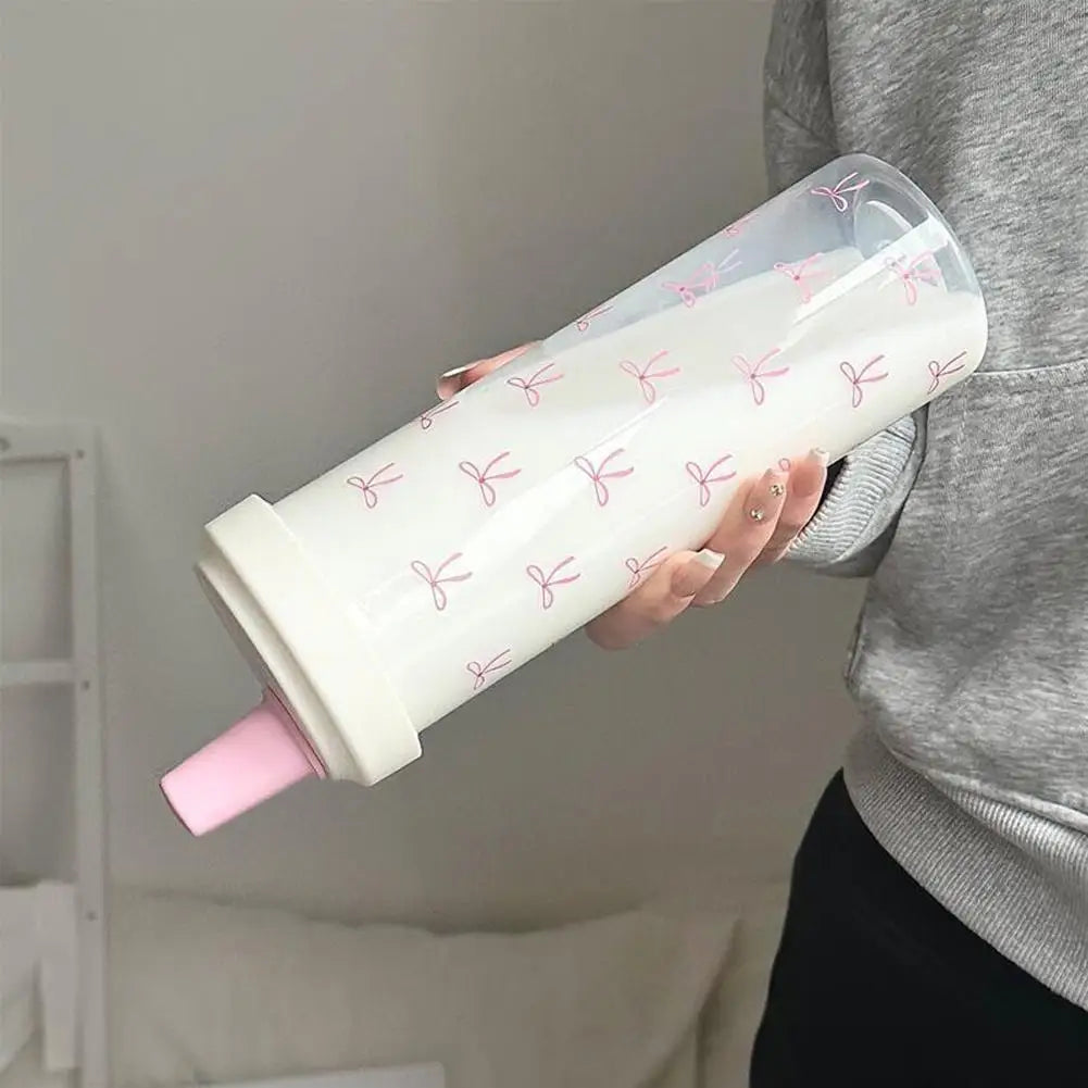 500/700Ml Pink Bow Water Cup With Straw Coffee Bubble Milk Tea Plastic Cup Large Capacity Students Water Bottle Straw Bottle