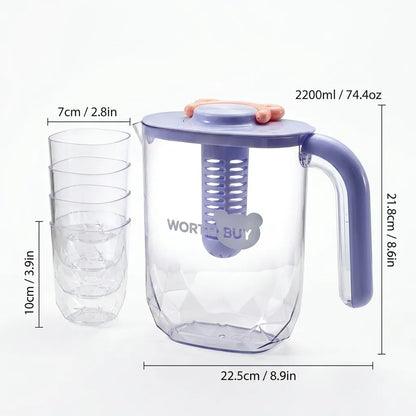 2200ml Large Capacity Plastic Water Jug Water Carafe Cold Drink Container Juice Jar Pitcher with Lid and Tea Filter