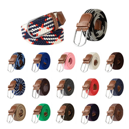Unisex Elastic Fabric Woven Casual Women Belt Pin Buckle Expandable Braided Stretch Canvas Stylish Leisure Belts for Men