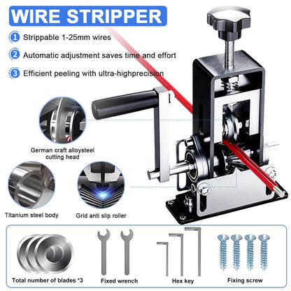 1-70mm² Wire Stripper Manual Wire Stripping Tool Cable Stripper Peeling Machine Compatible with Hand Crank Electric Drill Peeler