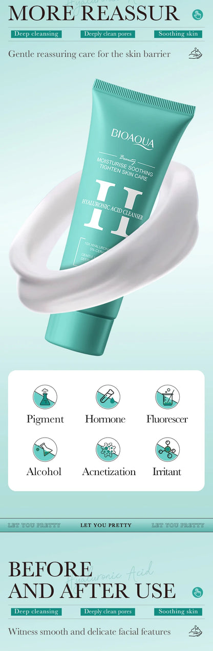 BIOAQUA Hyaluronic Acid Facial Cleanser Anti-aging Face Wash Foam Deep Moisturizing Pore Cleansing Daily Skin Care