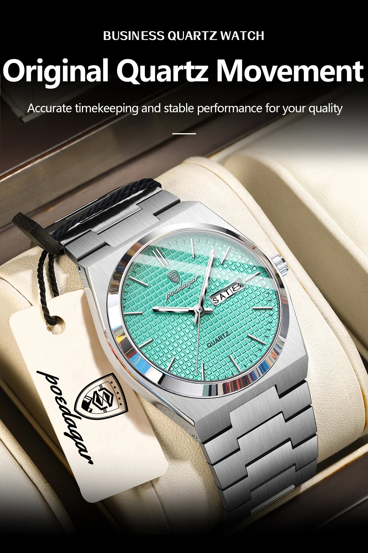 POEDAGAR Trendy Casual Man Watch Luminous Waterproof Stainless Steel Classic Men Wristwatch Date Week Men's Quartz Watches Reloj