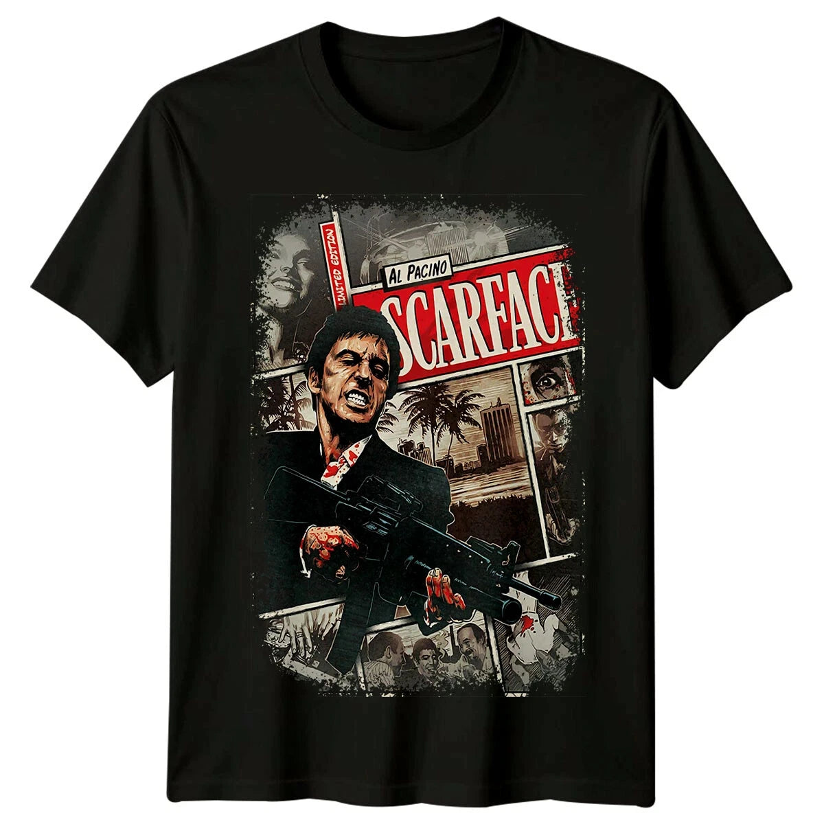 Scarface T-Shirt Men Summer Al Pacino Classic 80s Gangster Movie Retro Comic Graphic Short Sleeve Streetwear Fan Tee