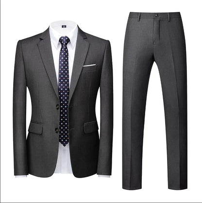 Men's Suit (Blazer+Pants) Fashion Business Casual Slim-fit Wedding Gentleman Solid Color Full Professional Interview Formal Suit
