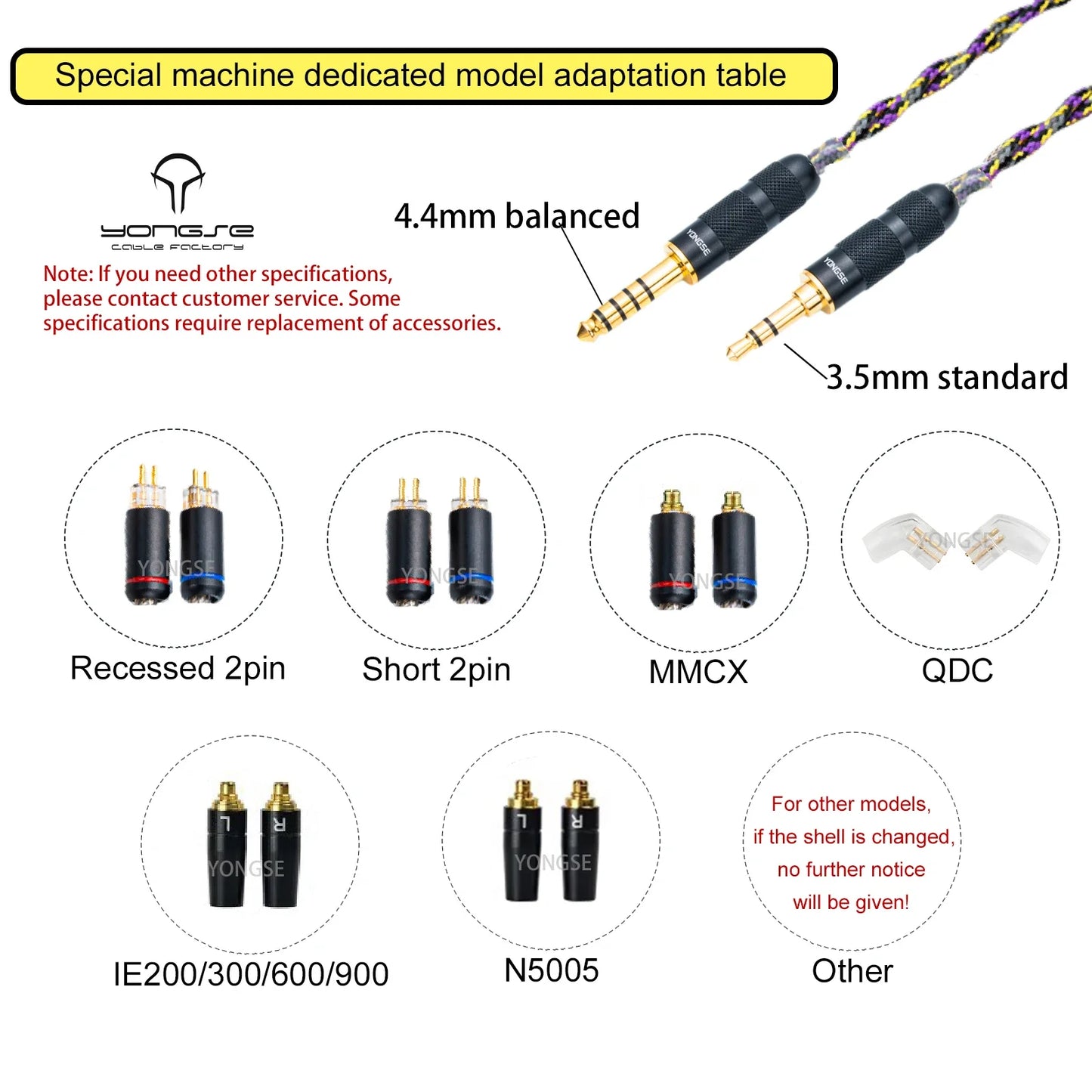 Yongse Obsidian Cable Silver-plated Single Crystal Copper Earphones Upgrade Cable Switchable Plug: 3.5mm +4.4mm