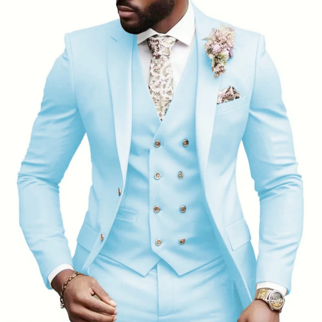 High Quality Green Business Men Suits Slim Fit Male Clothing Elegant Wedding 3 Piece Two Buttons Jacket Vest Pants Party Sets