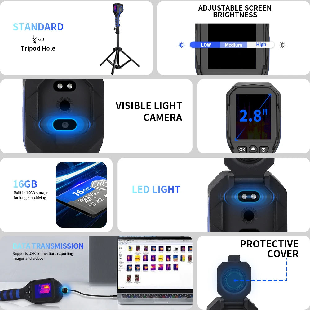 BOSEAN Thermal Imaging Camera with 256x196 IR Resolution, 25Hz, ＜40mK, 16GB Memory, -4℉ to 1022℉ for Maintenance, HVAC