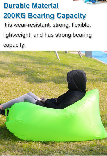 Portable Folding Single Air Sofa Outdoor Fast Inflatable Sofa Bed No Air Pump Required Beach Sleeping Bag Camping Picnic Partner