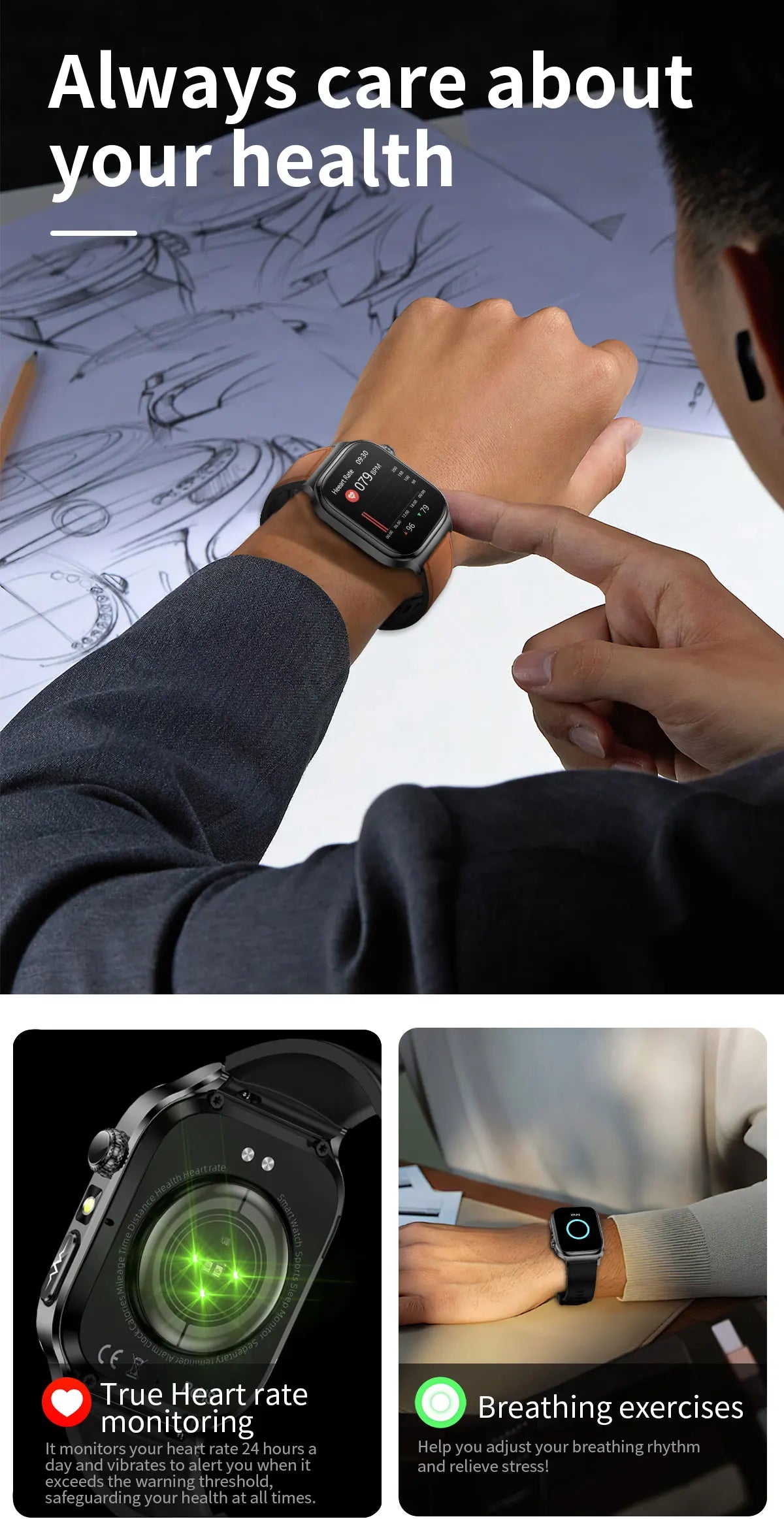 New Blood Lipids Uric Acid Blood pressure Smart Watch Men ECG+PPG Fitness Tracker Clock Heart Rate Bluetooth call Smart watches