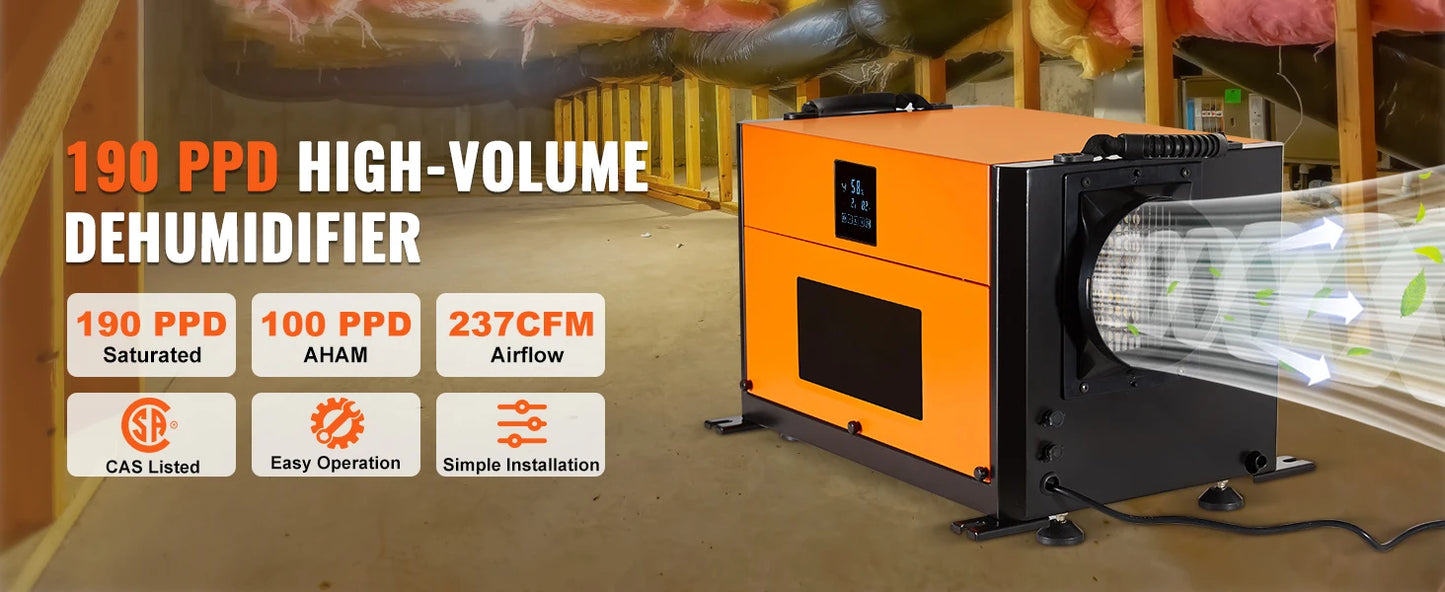SucceBuy  Commercial Dehumidifier with Drain Hose for Crawl Spaces Basements Warehouse & Job Sites Large Capacity Dehumidifier
