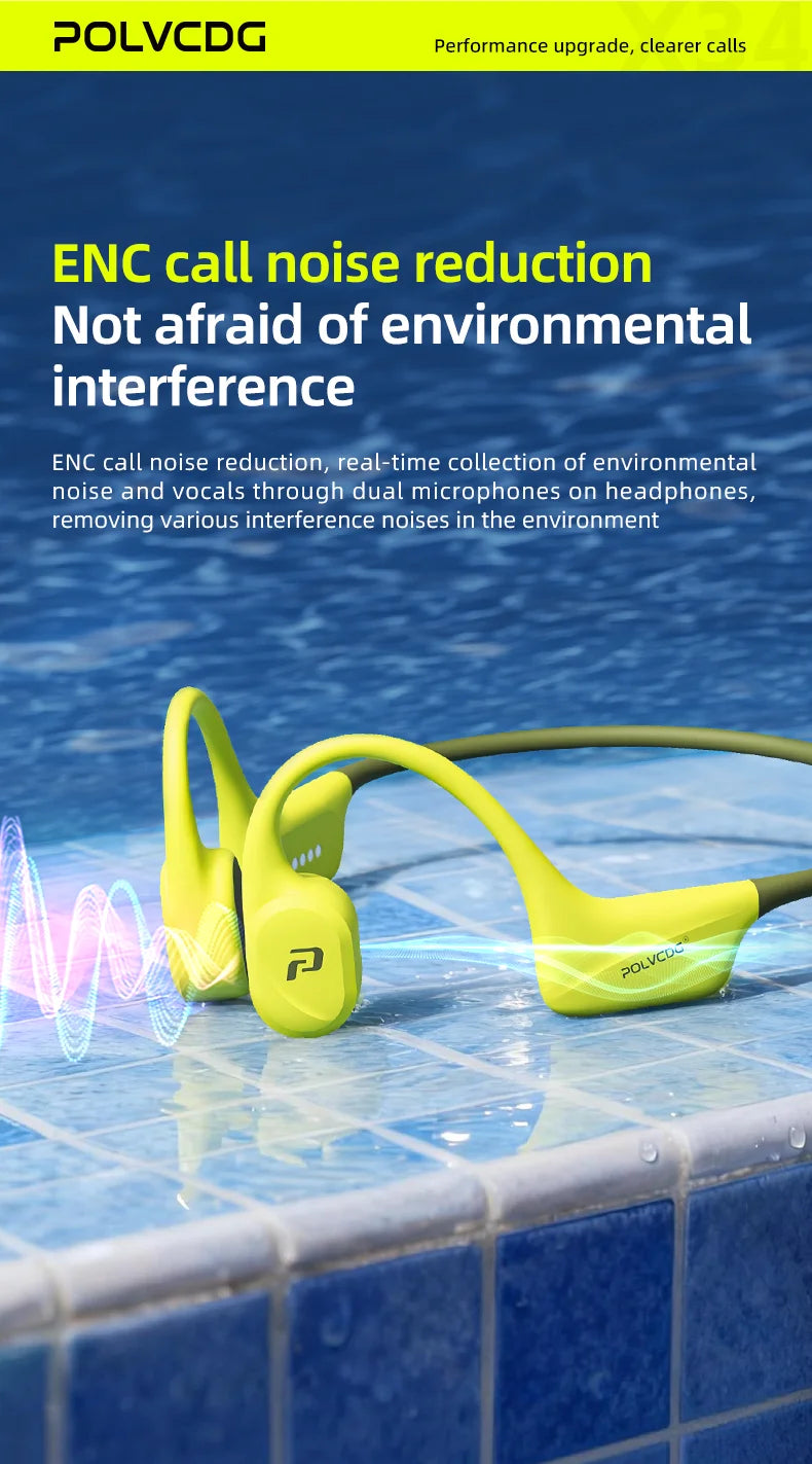 POLVCDG x34 Bone Conduction Swimming Earphones 32GB Memory IPX8 Waterproof Outdoor Trail Running ClimbingRock Climbing Earphones