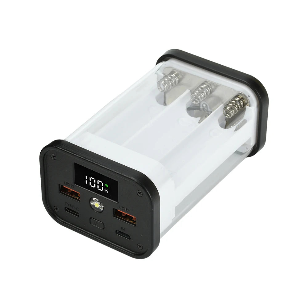 6/12 Slots 22.5W Power Bank Case Fast Charging LED Screen Battery Storage Box Transparent Mobile Power Bank Kit Type-C+USB Port
