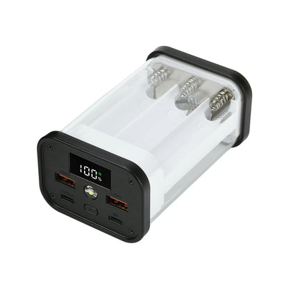 6/12 Slots 22.5W Power Bank Case Fast Charging LED Screen Battery Storage Box Transparent Mobile Power Bank Kit Type-C+USB Port