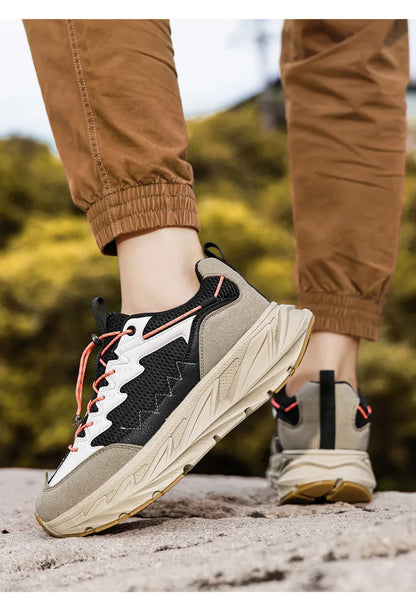 Men's Hiking Shoes Breathable Mesh Leather Upper Non-slip Rubber Sole Outdoor Casual Trekking Walking Shoes Size 39-45