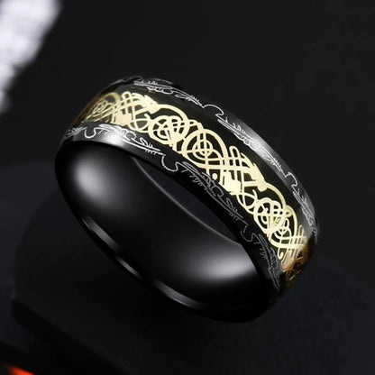 Fashion 8mm Stainless Steel Celtic Dragon Rings For Men Inlay Purple Carbon Fiber Rings Wedding Band Jewelry Birthday Gifts