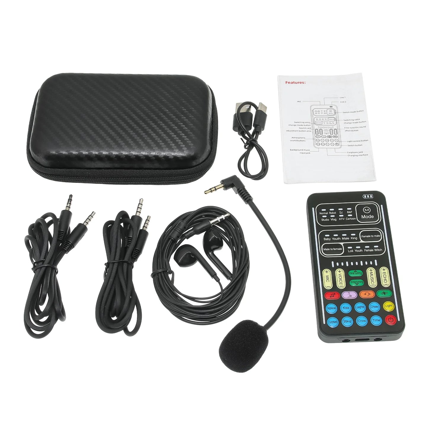 I9 Voice Changer Set Multifunction Portable Recording Sound Card+Microphone+Earphones for Game Recording Computer Sound Changer
