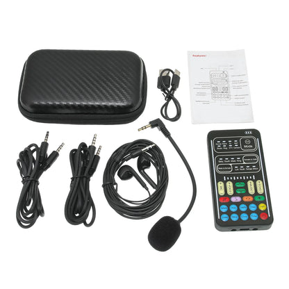 I9 Voice Changer Set Multifunction Portable Recording Sound Card+Microphone+Earphones for Game Recording Computer Sound Changer