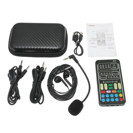 I9 Voice Changer Set Multifunction Portable Recording Sound Card+Microphone+Earphones for Game Recording Computer Sound Changer